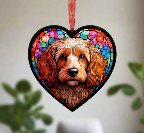 Cockapoo Stained Glass Effect Heart Suncatcher